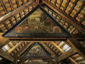We noticed another wooden bridge further downriver - and it has the paintings in it. The paintings depict the history of the town from a medieval point of view - lots of skeletons and death!