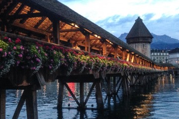The Chapel Bridge over the Reuss River in old-town Lucerne.