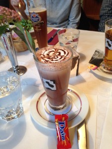 Beer and hot chocolate were the beverages of choice at dinner.