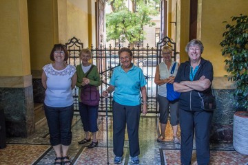 The fearless ladies of our trip are ready for another exciting day of adventure and gelato! Front row: Joyce, Doree, and Karen; back row: Jean and Linda. I didn't even pose them; they just stood this way!