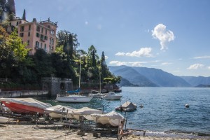 This is the shoreline at Varenna on Lake Como. Varenna was originally a fishing village, but now it gets a lot of income from tourism.