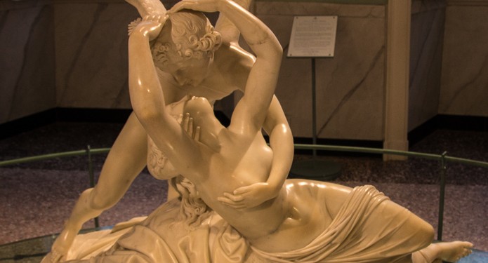 We visited the Villa Carlotta, on Lake Como, which has an excellent sculpture collection. This is a replica of Canova's "Psyche Revived by Cupid's Kiss", made by a student of Canova's.
