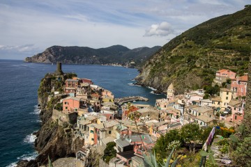 View of Vernazza from above town, on the hiking trail to Corniglia.