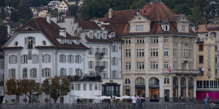 Beautiful buildings line the riverfront here in Lucerne.